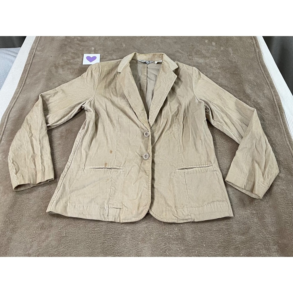 European Connection Women Corduroy Blazer Jacket Beige Size 11/12 has stains